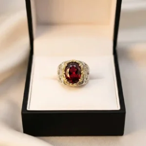 Garnet Men’s Ring | Natural Red Garnet Silver Ring