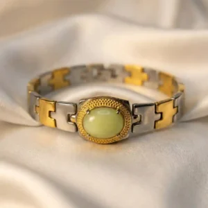 Jade Bracelet crafted with a natural green gemstone set in a silver bracelet