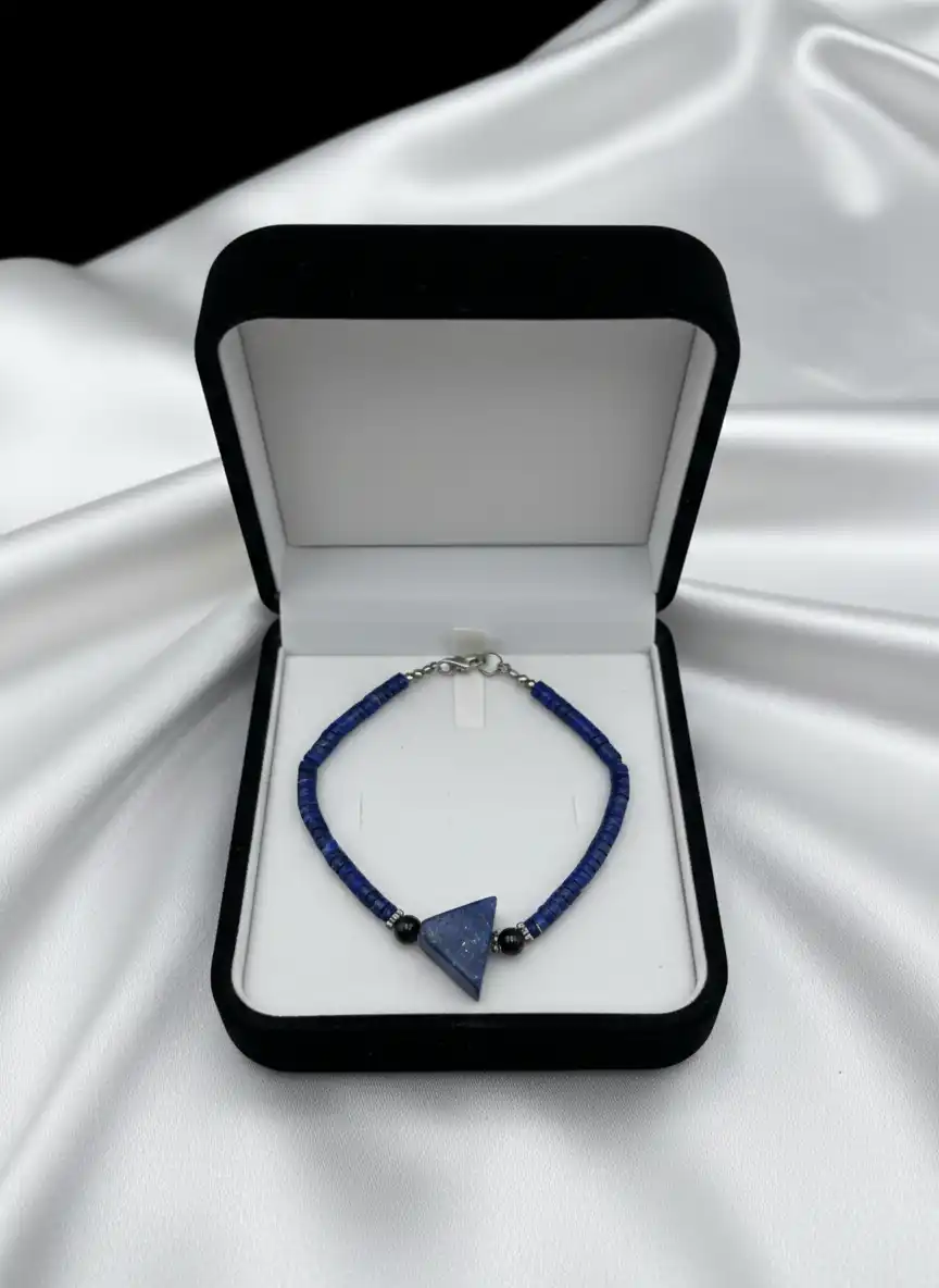 Natural Lapis Lazuli Triangle Bracelet in Luxury Jewelry Box Pakistan