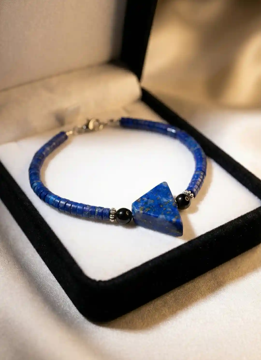 Natural Lapis Lazuli Triangle Bracelet in Luxury Jewelry Box Pakistan