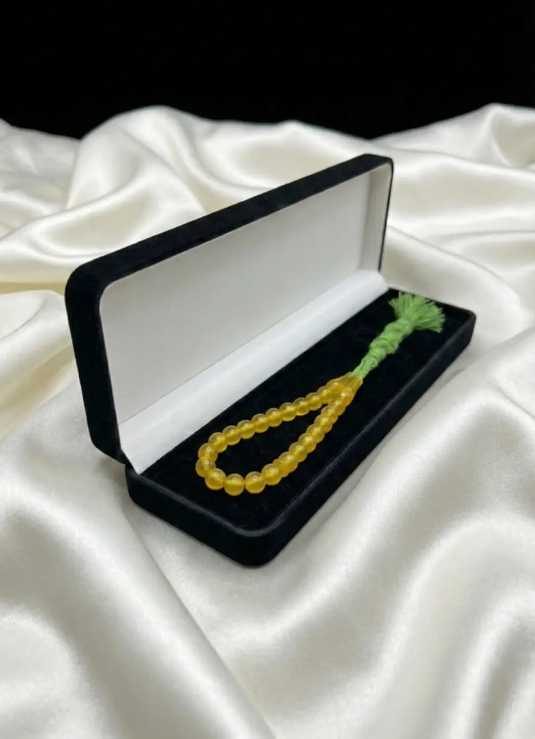 Natural Yellow Aqeeq Tasbeeh 33 Beads in Luxury Box Pakistan