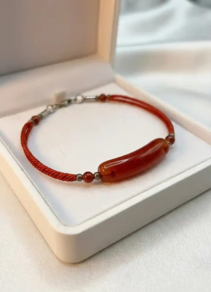 Red Carnelian Aqeeq Tube Gemstone Bracelet in Luxury Box Pakistan