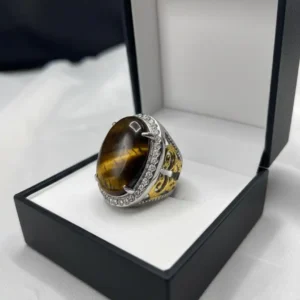 Tiger Eye Men’s Ring | Natural Tiger Eye Stone Silver Ring