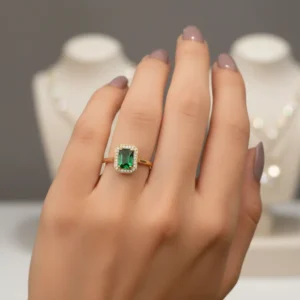 Emerald Halo Engagement Ring Yellow Gold Pakistan Gemstones