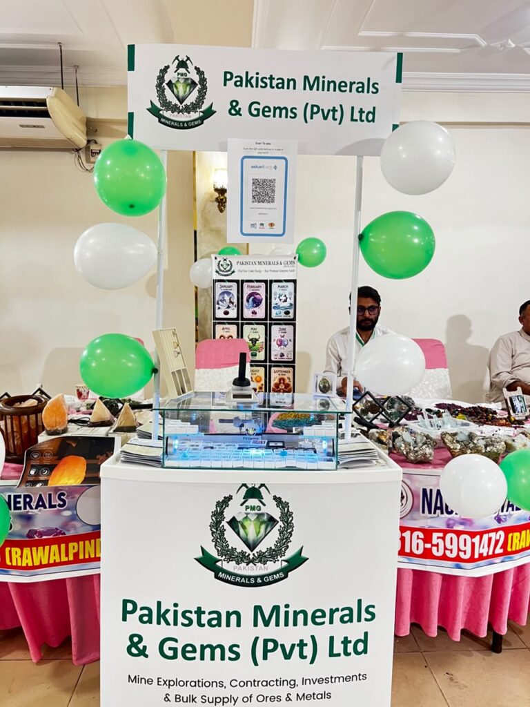 PkGems display booth showcasing natural unheated rubies and sapphires at Gems Bazar 2026 in Rawalpindi